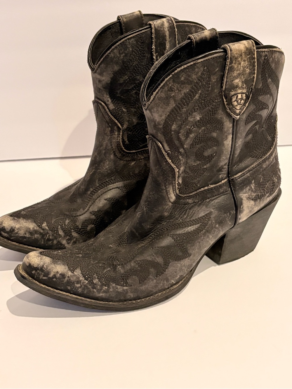 Ariat Black & Gray Distressed Western Ankle Boots